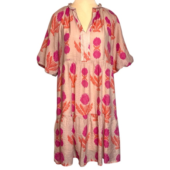 THML | Dresses | Thml Boho Pink Orange Floral Tiered Midi Dress L ...